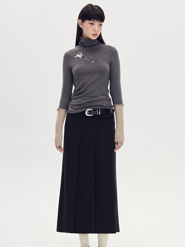 Long Box-PLEATS PLAIN SKIRT