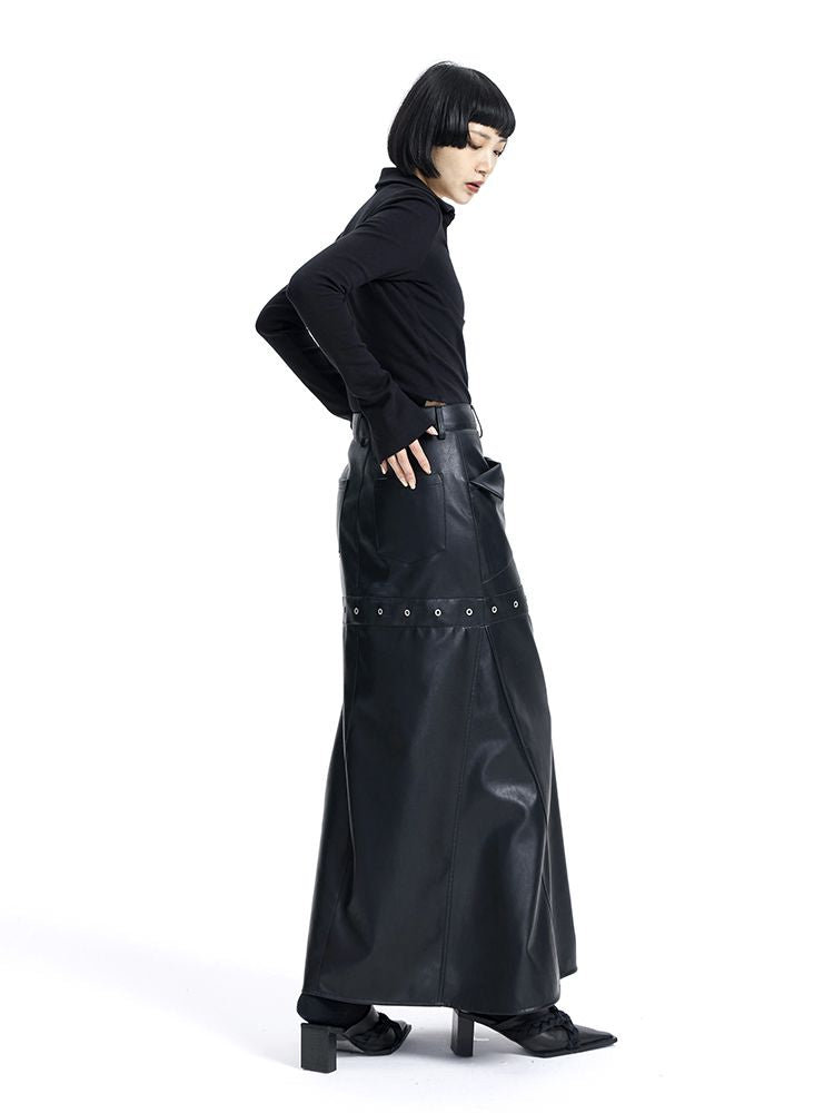 Leather Cool Long Flare Skirt