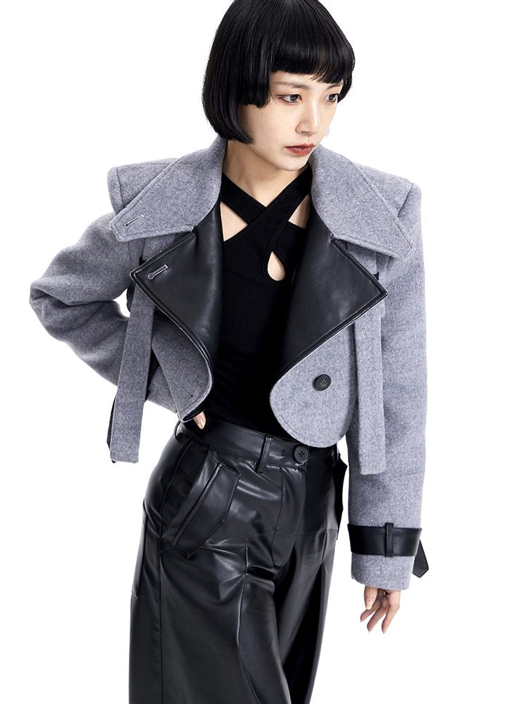 Stand-collar Nichi Leather Wool Jacket