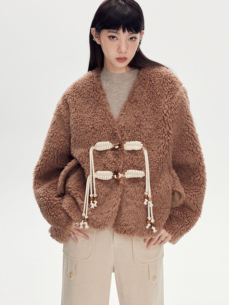 Rope Boa Fur V-neck Jacket