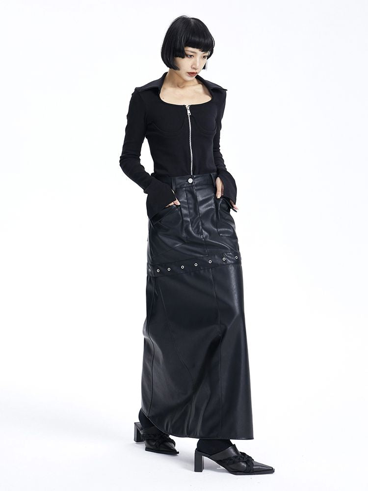 Leather Cool Long Flare Skirt