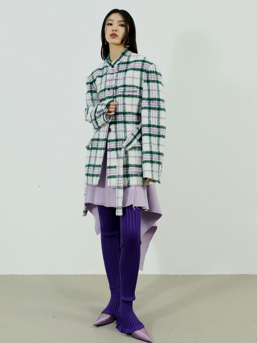 CHECKED RETRO WOOL MIDDLE COAT