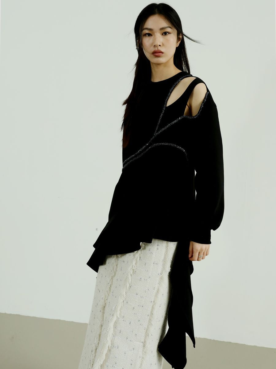 NICHI asymmetry Conspicuous Showder-Cut Knit