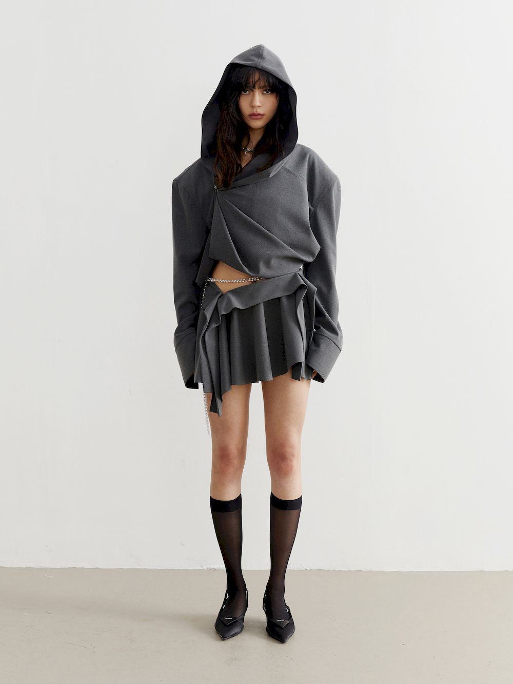 DRAPE HOODIE NICHI LOOSE CROPPED TOPS