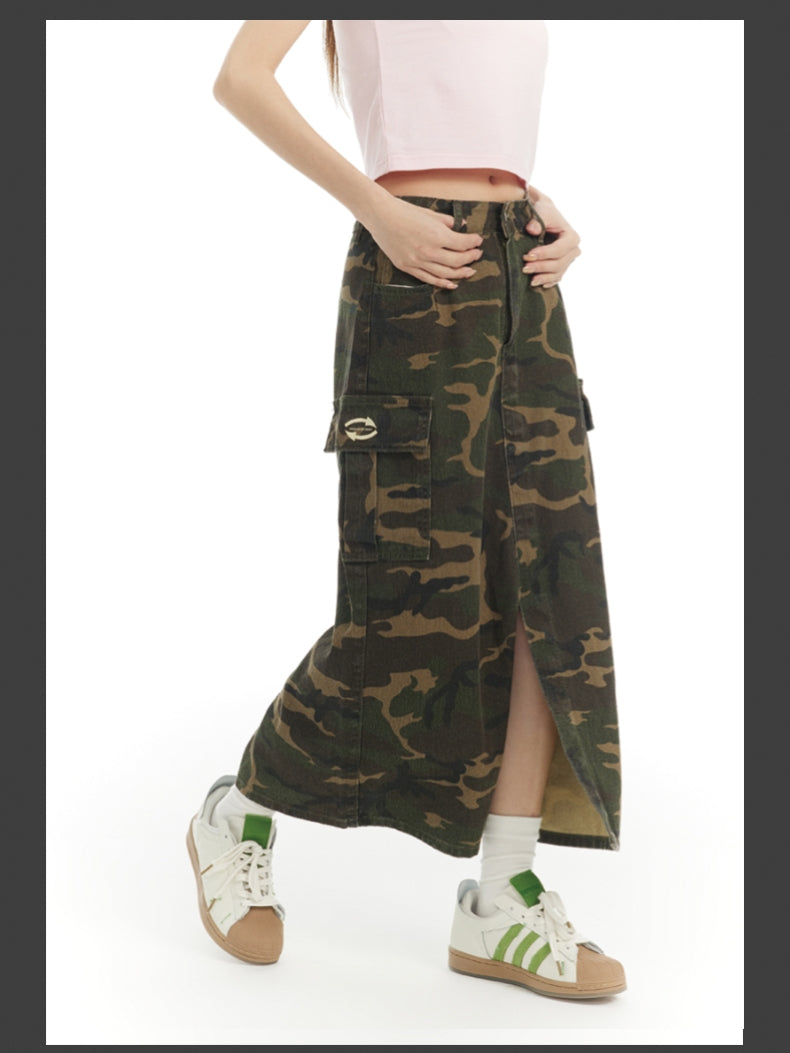 CAMOUFLAGE CASUAL RETRO GAUDY LONG-SKIRT