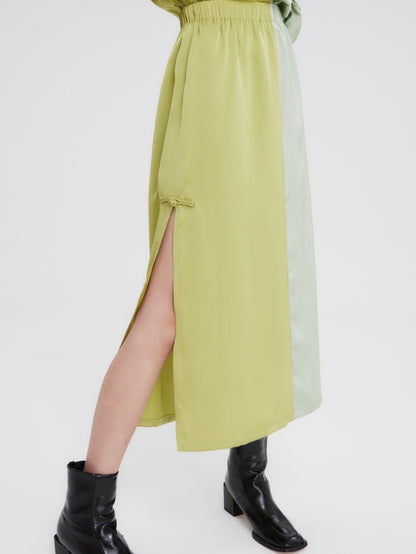 Bi-color Nichi Slit Long-Skirt