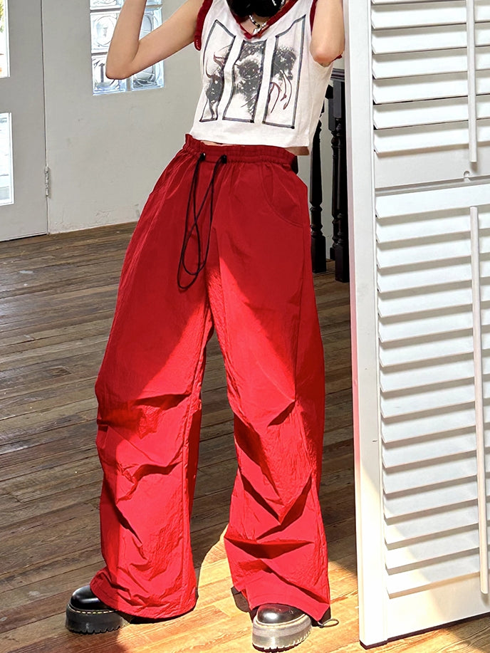 DRAWSTRING STRAIGHT LOOSE CASUAL CARGO-PANTS