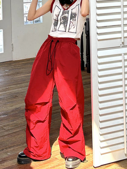 DRAWSTRING STRAIGHT LOOSE CASUAL CARGO-PANTS