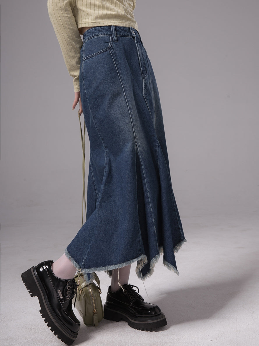 Tassel Mermaid Faded-Denim Flare Langstachel