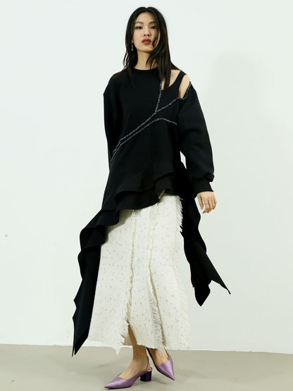 NICHI asymmetry Conspicuous Showder-Cut Knit