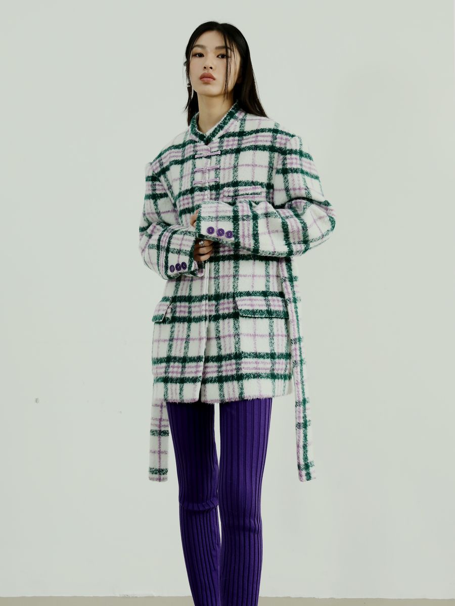 CHECKED RETRO WOOL MIDDLE COAT