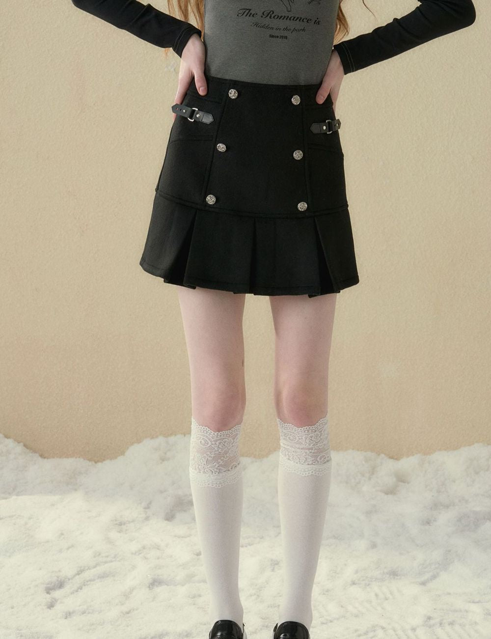 PLEATS SHORT BELT GIRLY SKIRT