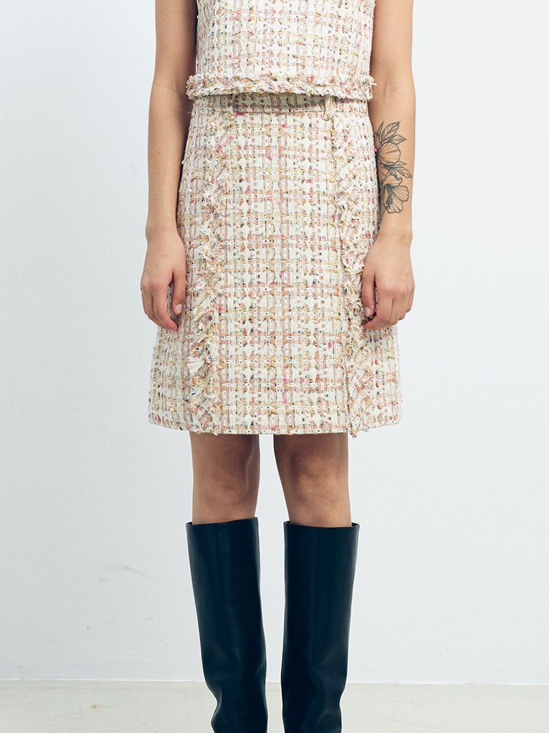 Wool-blend tweed skirt