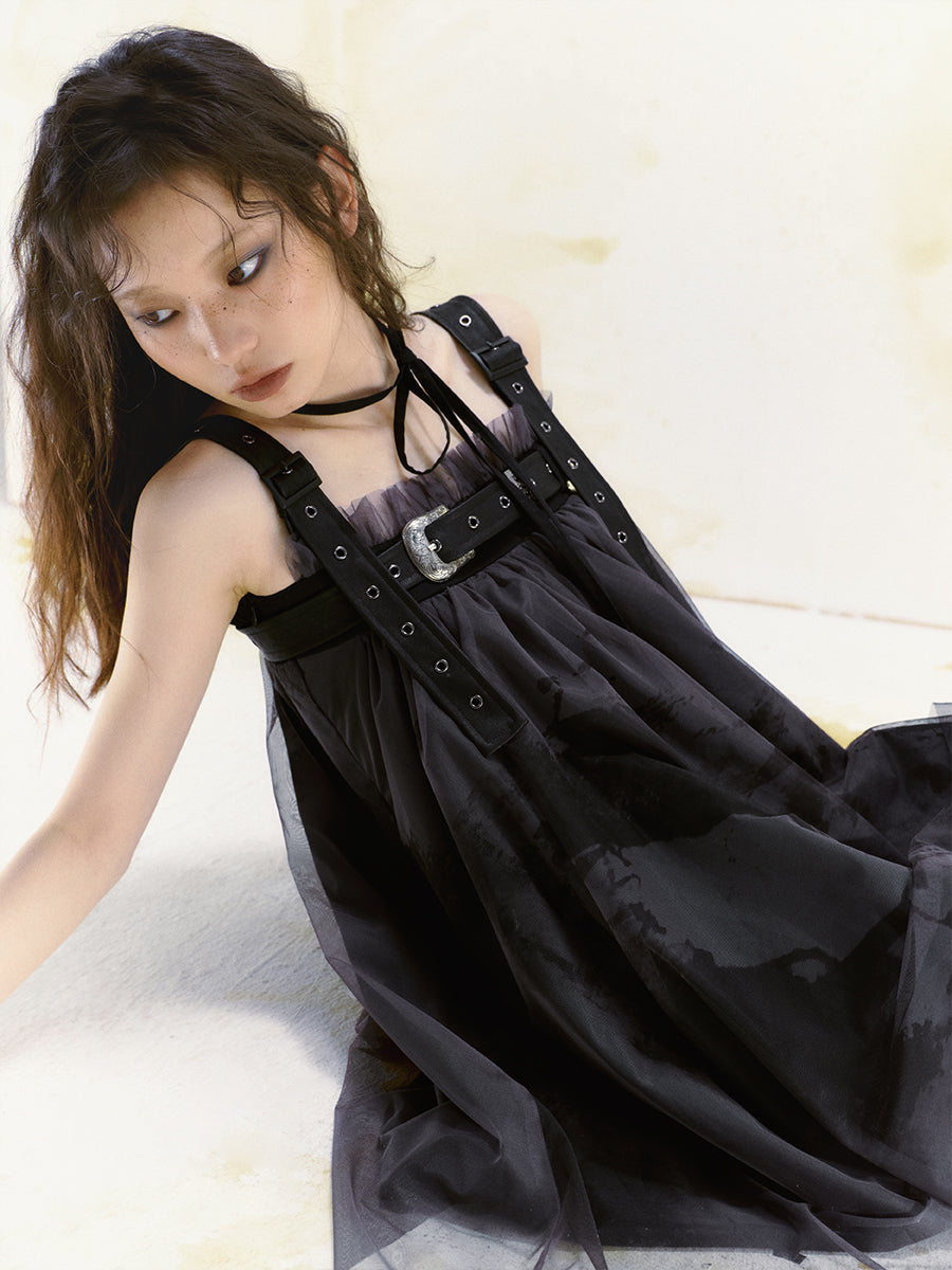 Belt Graffiti Suspender Dress