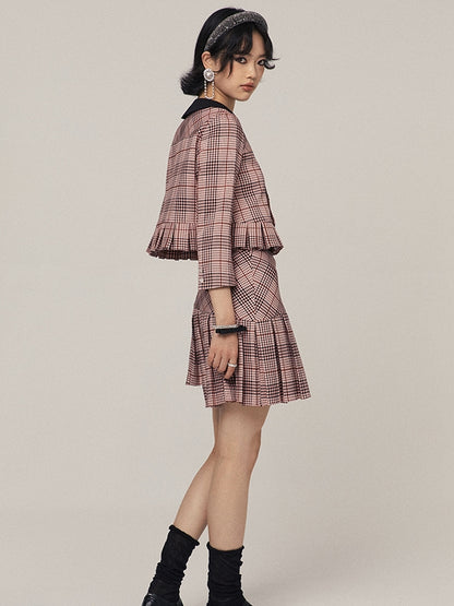 Plaid Long Sleeve Jacket &amp; Short Skirt Setup