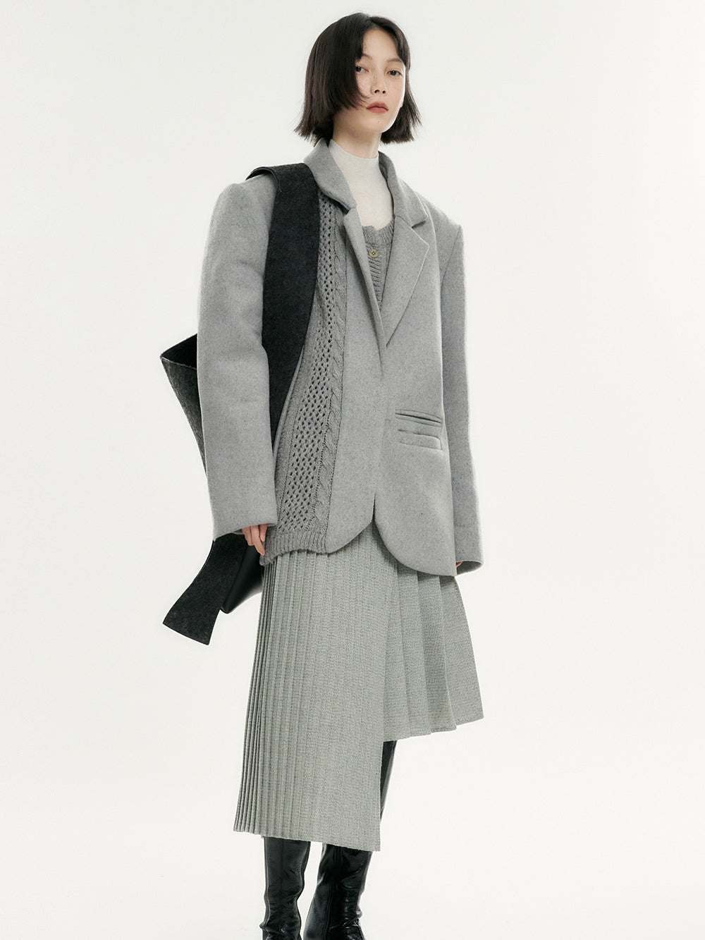 Wool Plain Oversize Mesh Coat