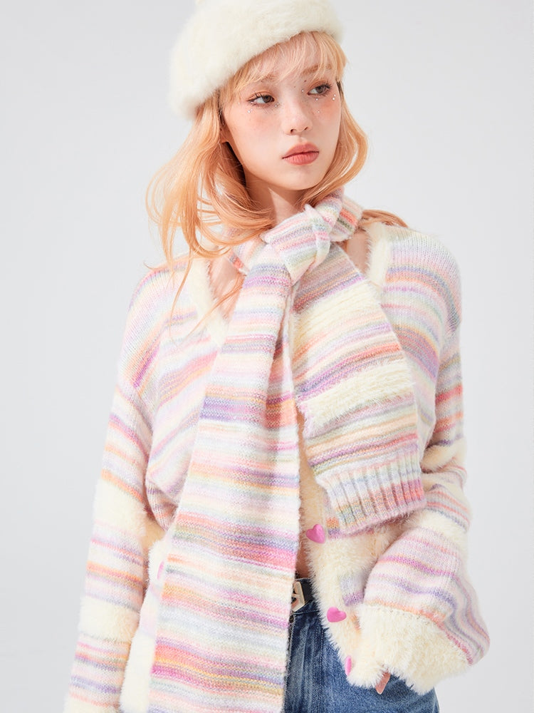 RAINBOW LOOSE V-NECK STRIPED CARDIGAN