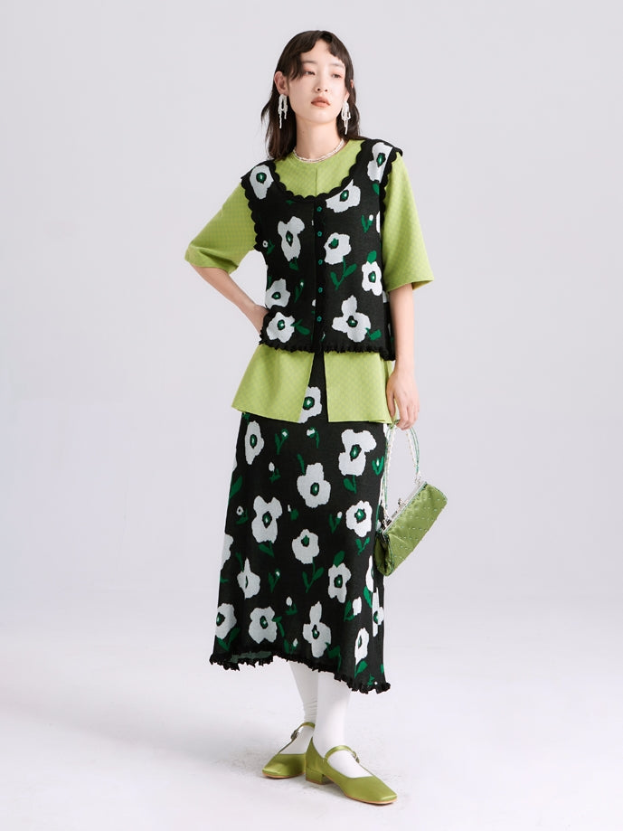 Flower Woolen JACQUARD A-TYPE SKIRT