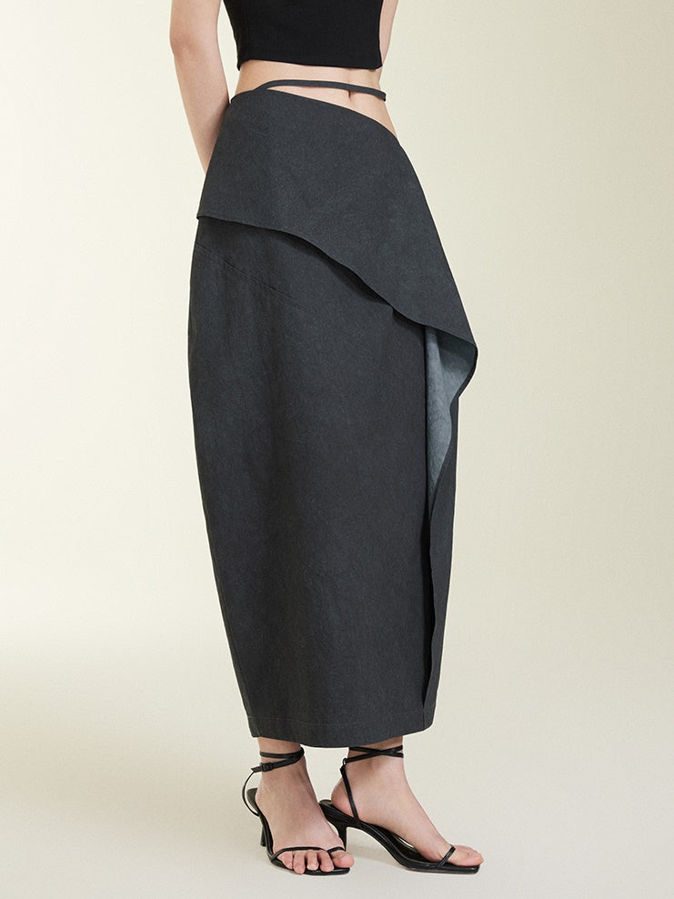 Oblique Waist Loose-leaf Cocoon Skirt