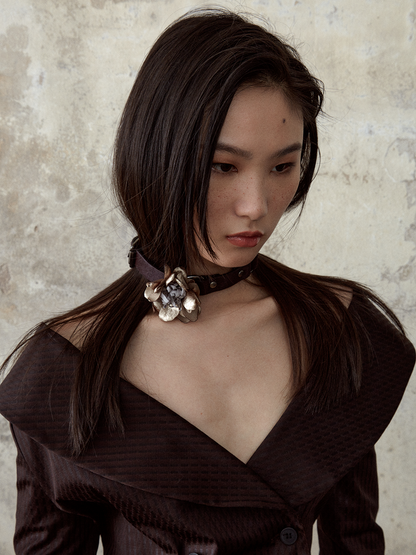 Flower Leather Horsehair Choker