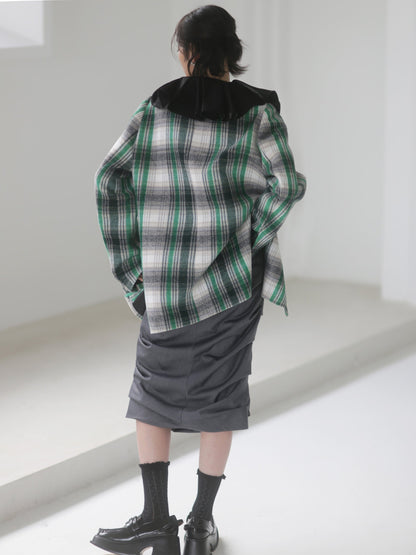 PLAID LACE COLLAR Woolen Jacket