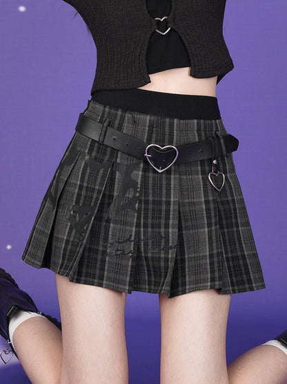 Plaid Print Double Waist Pleated Skirt