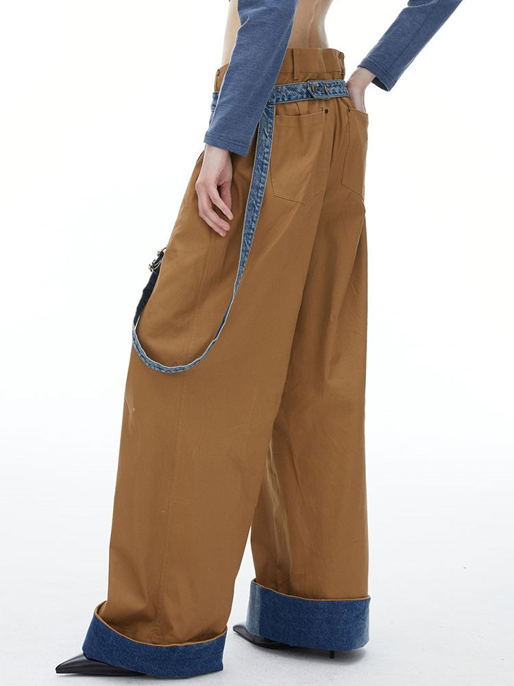 Denim Suspenders Wide-Leg Pants