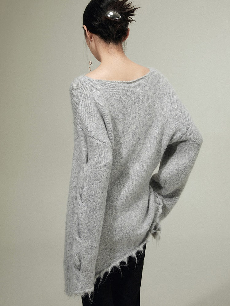 Irregular Raw Edge Hem Hole Sweater