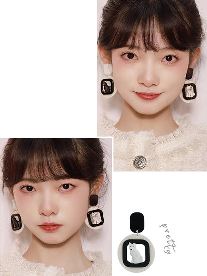 BLACK CAT AND WHITE DOG EARRINGS