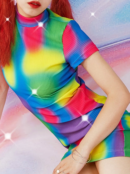 Fluorescent Color Y2K Retro Disco Dress