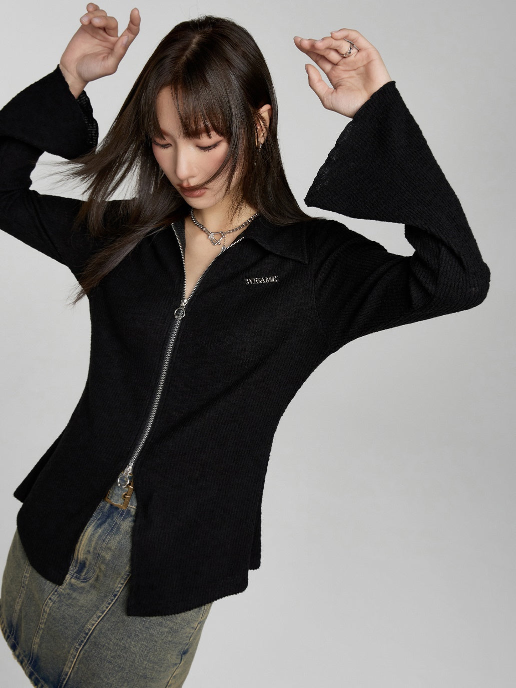 Slim -Fitting Zipper Knitted Cardigan