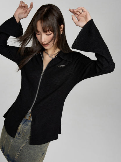 Slim -fitting Zipper Knitted Cardigan