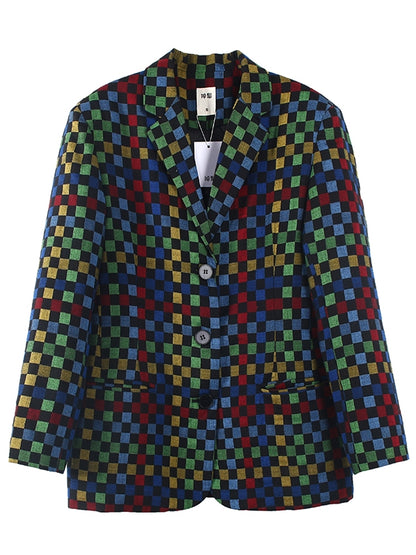 Psychedelic Plaid Wide Schultern Jacke