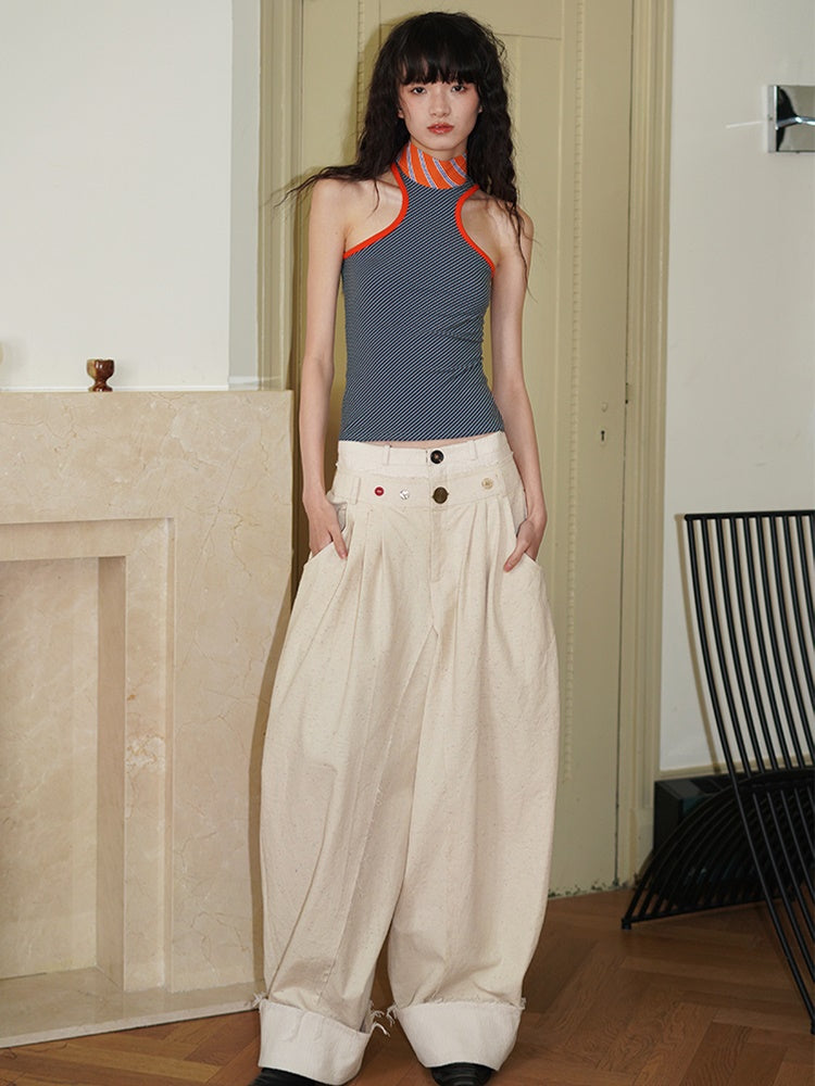 Double Waist Wide-Leg Casual Pants