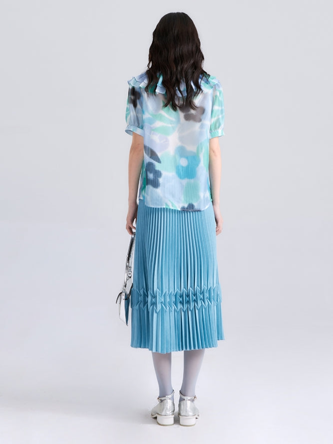 Translucent Printed Double-Layer Collar Shirt