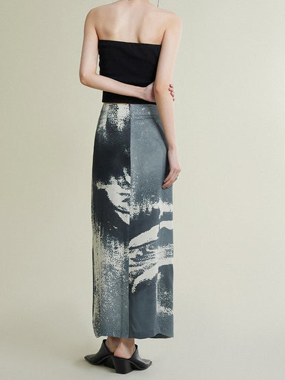 Waist Knitted Stitching PLEATED PRINTED SKIRT