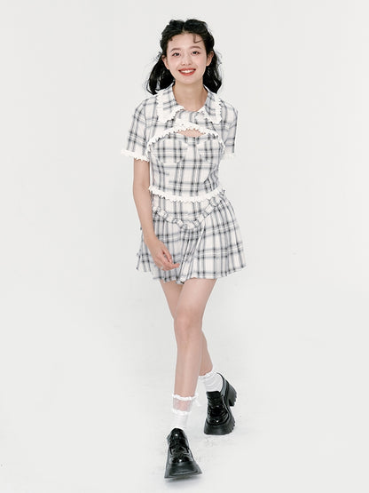 Suspender Top &amp; High Waist Pleated Skirt