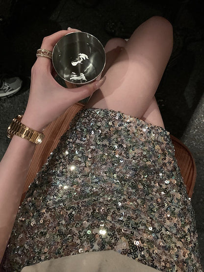 Sequin Elastic Hip Short Skirt