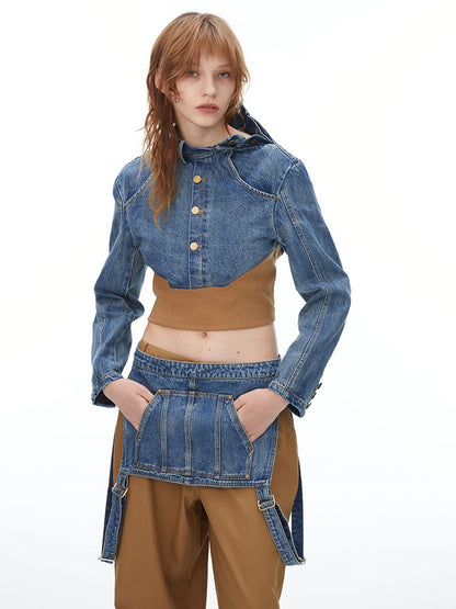 Denim Suspenders Wide-Leg Pants