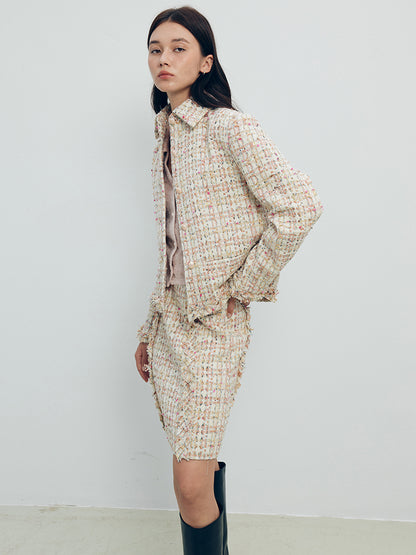 Tweed Franse Cropped Jacke