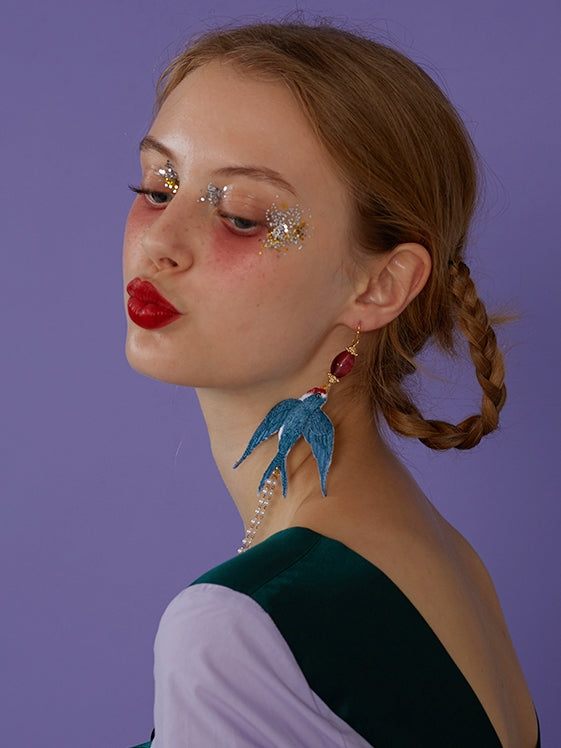 Embroidered Swallow Single Earring