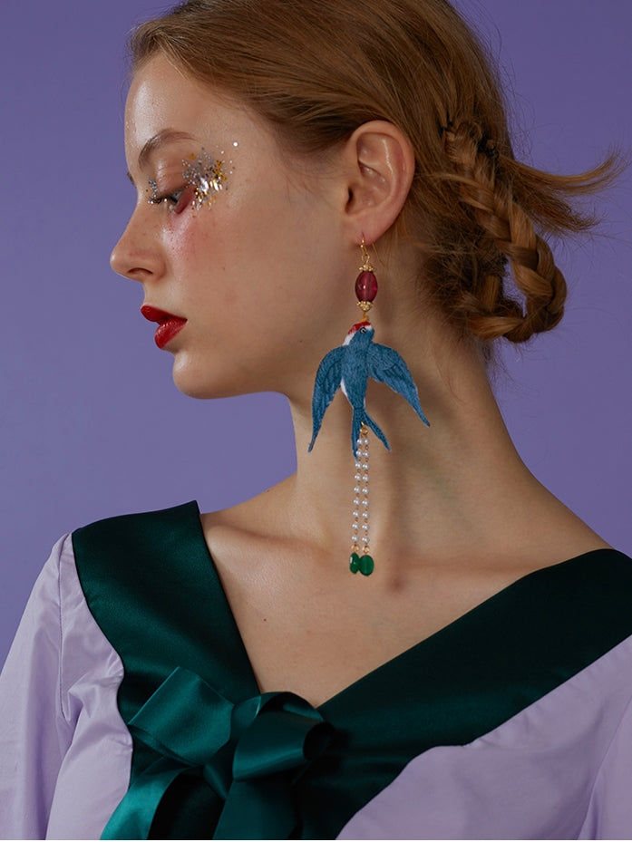 Embroidered Swallow Single Earring