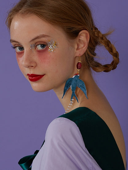 Embroidered Swallow Single Earring