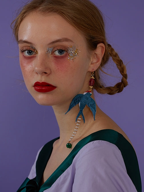 Embroidered Swallow Single Earring