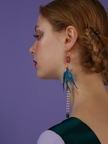 Embroidered Swallow Single Earring