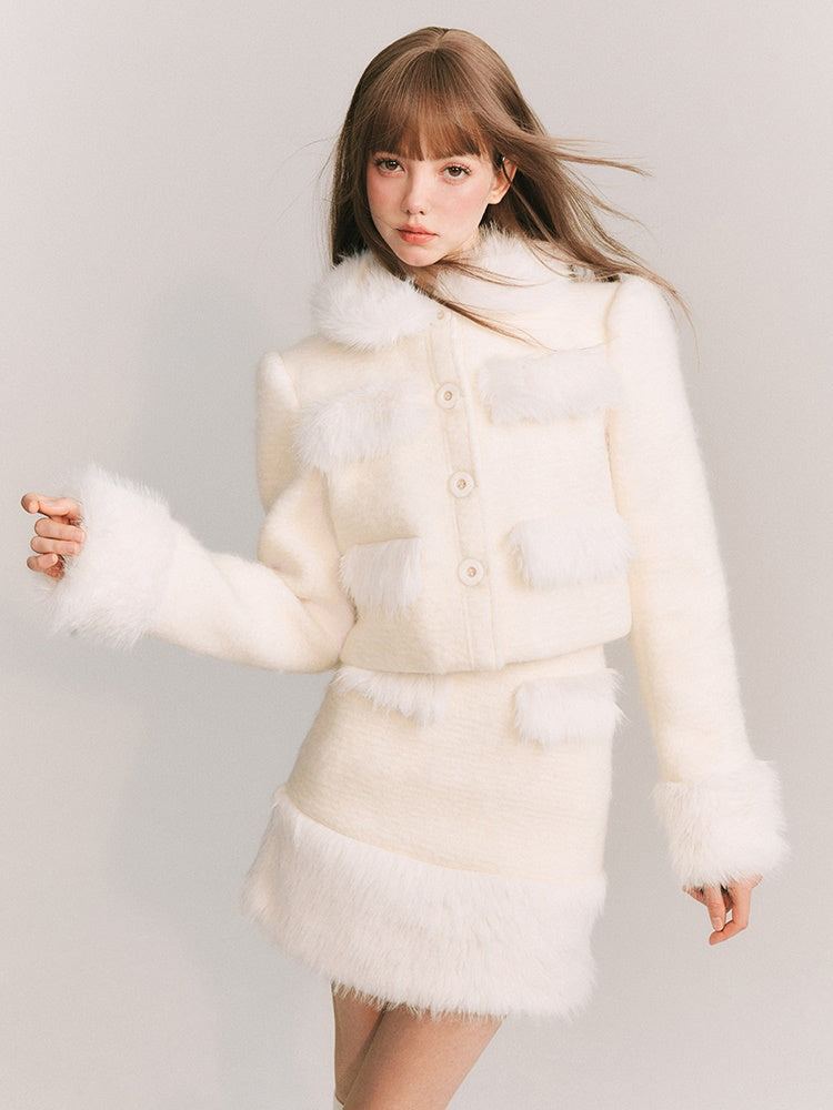 Fluffy Wool Short Jacket &amp; Half Skirt