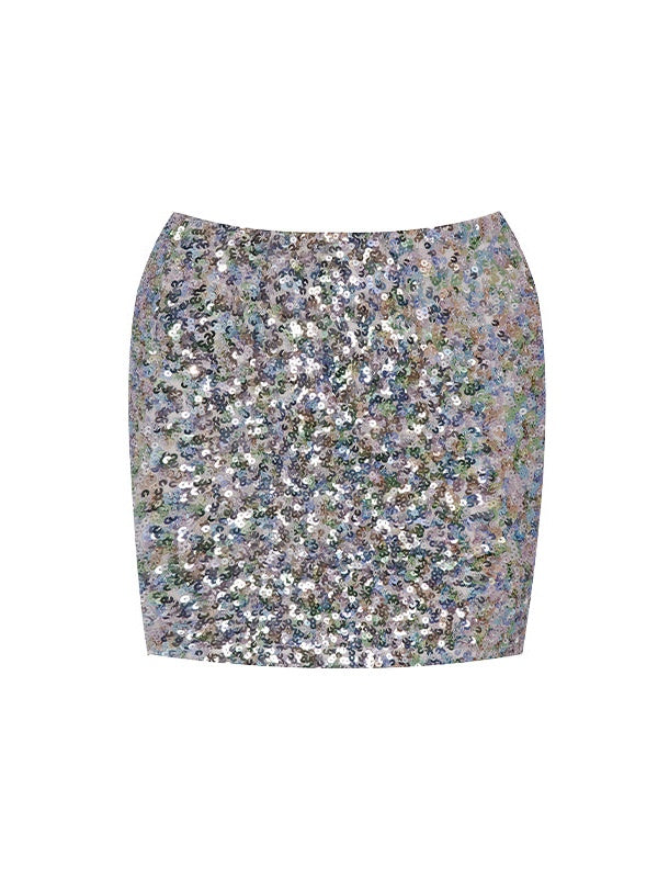 Sequin Elastic Hip Short Skirt