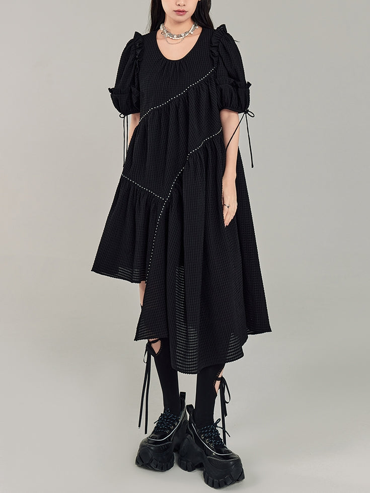 Puff Sleeve Irregular Black Dress