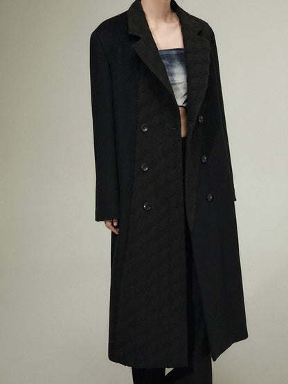 Geometric Texture Stitching Double -BREASTED LONG WOOLEN COAT