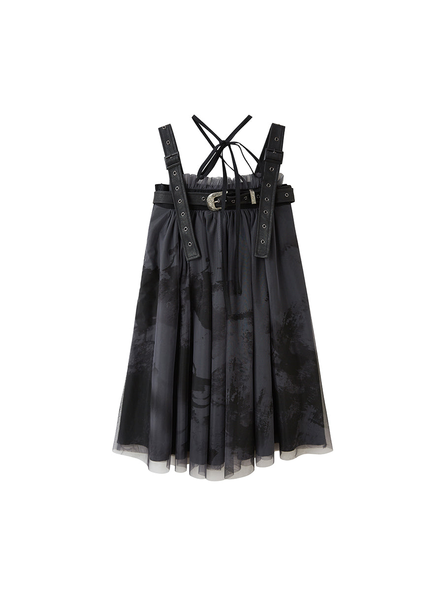 Belt Graffiti Suspender Dress